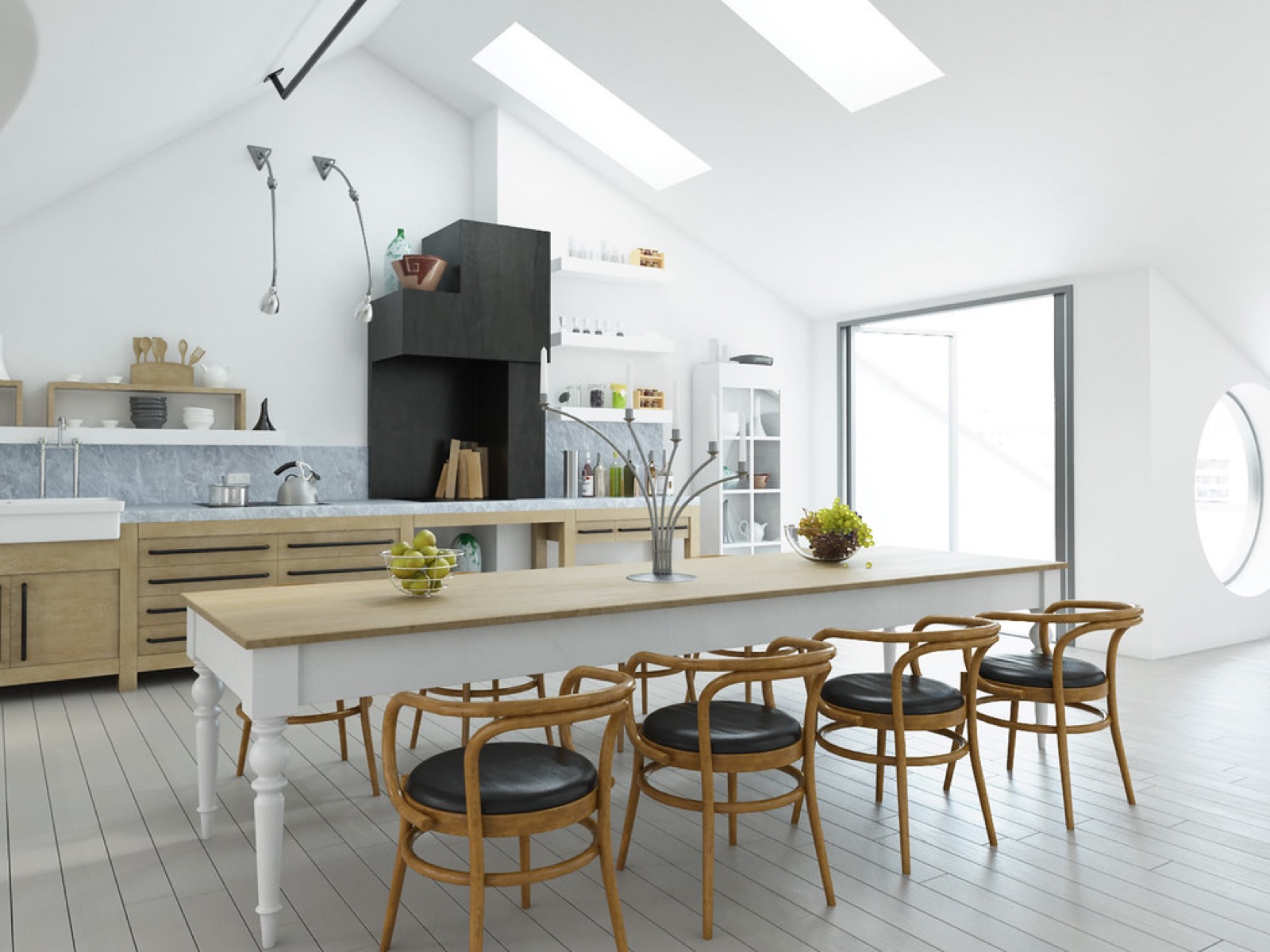 Cocina integral moderna renovada en una casa residencial de Jardines del Moral